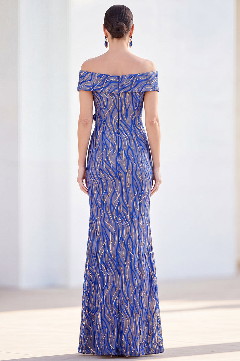 Load image into Gallery viewer, Sparkly Royal Blue Mermaid Sequin Long Mother of the Bride Dress with 3D Flowers