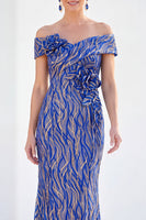 Load image into Gallery viewer, Sparkly Royal Blue Mermaid Sequin Long Mother of the Bride Dress with 3D Flowers