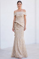 Load image into Gallery viewer, Royal Blue Off The Shoulder Long Mermaid Mother of the Bride Dress with 3D Flowers