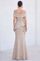Load image into Gallery viewer, Royal Blue Off The Shoulder Long Mermaid Mother of the Bride Dress with 3D Flowers