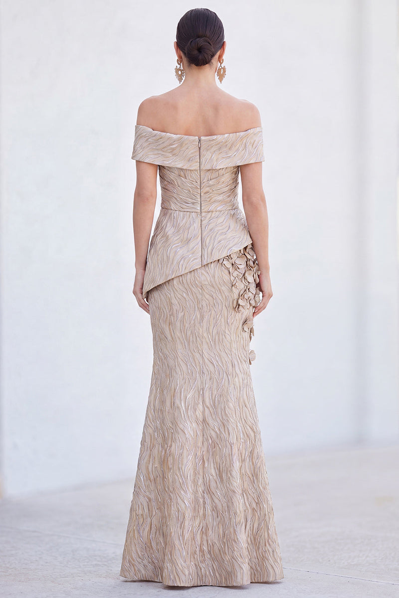 Load image into Gallery viewer, Royal Blue Off The Shoulder Long Mermaid Mother of the Bride Dress with 3D Flowers
