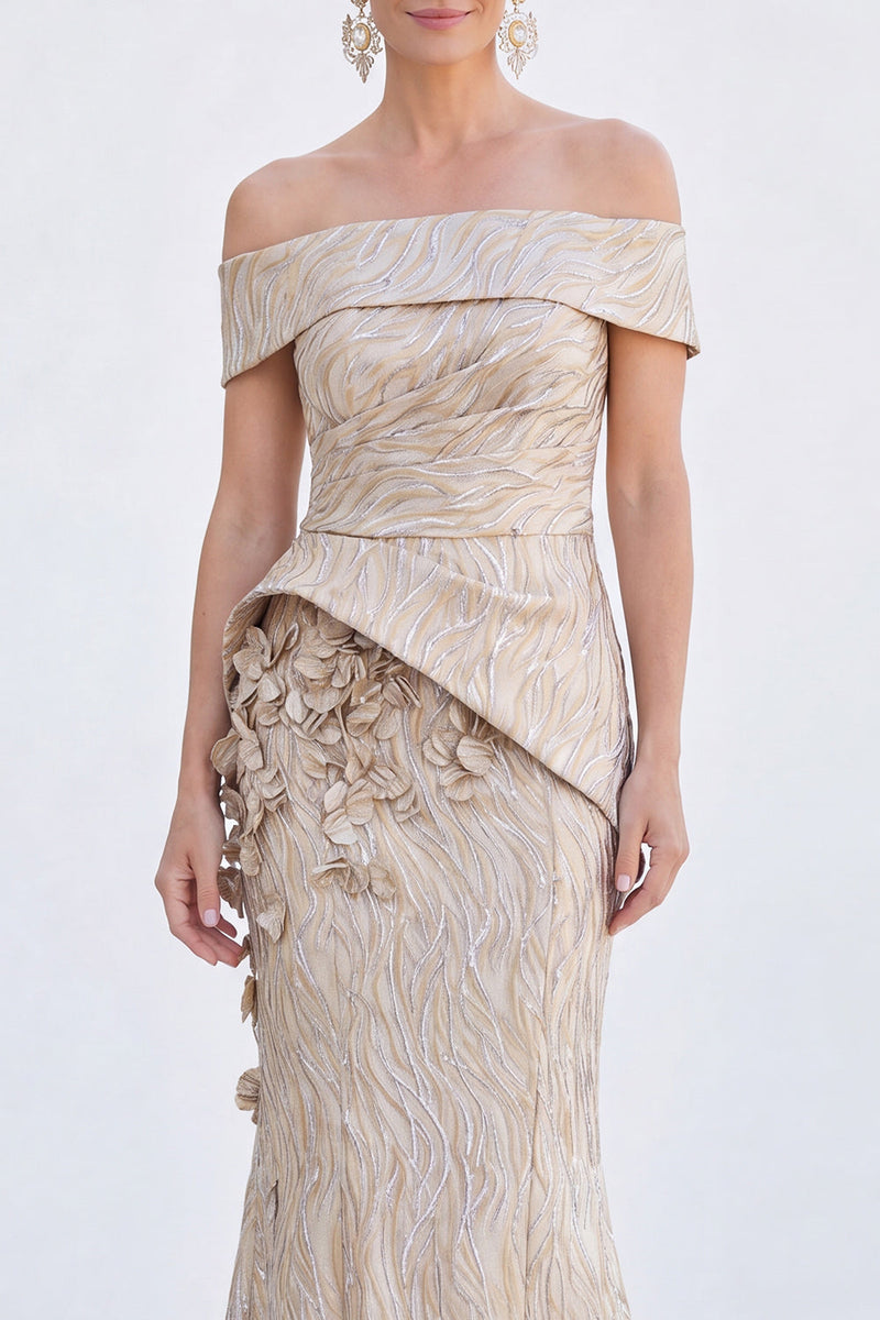 Load image into Gallery viewer, Royal Blue Off The Shoulder Long Mermaid Mother of the Bride Dress with 3D Flowers