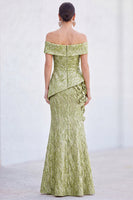 Load image into Gallery viewer, Royal Blue Off The Shoulder Long Mermaid Mother of the Bride Dress with 3D Flowers