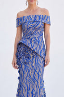 Load image into Gallery viewer, Royal Blue Off The Shoulder Long Mermaid Mother of the Bride Dress with 3D Flowers