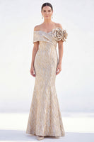 Load image into Gallery viewer, Light Blue Off The Shoulder Mermaid Long Mother of the Bride Dress with 3D Flowers