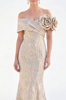 Load image into Gallery viewer, Light Blue Off The Shoulder Mermaid Long Mother of the Bride Dress with 3D Flowers