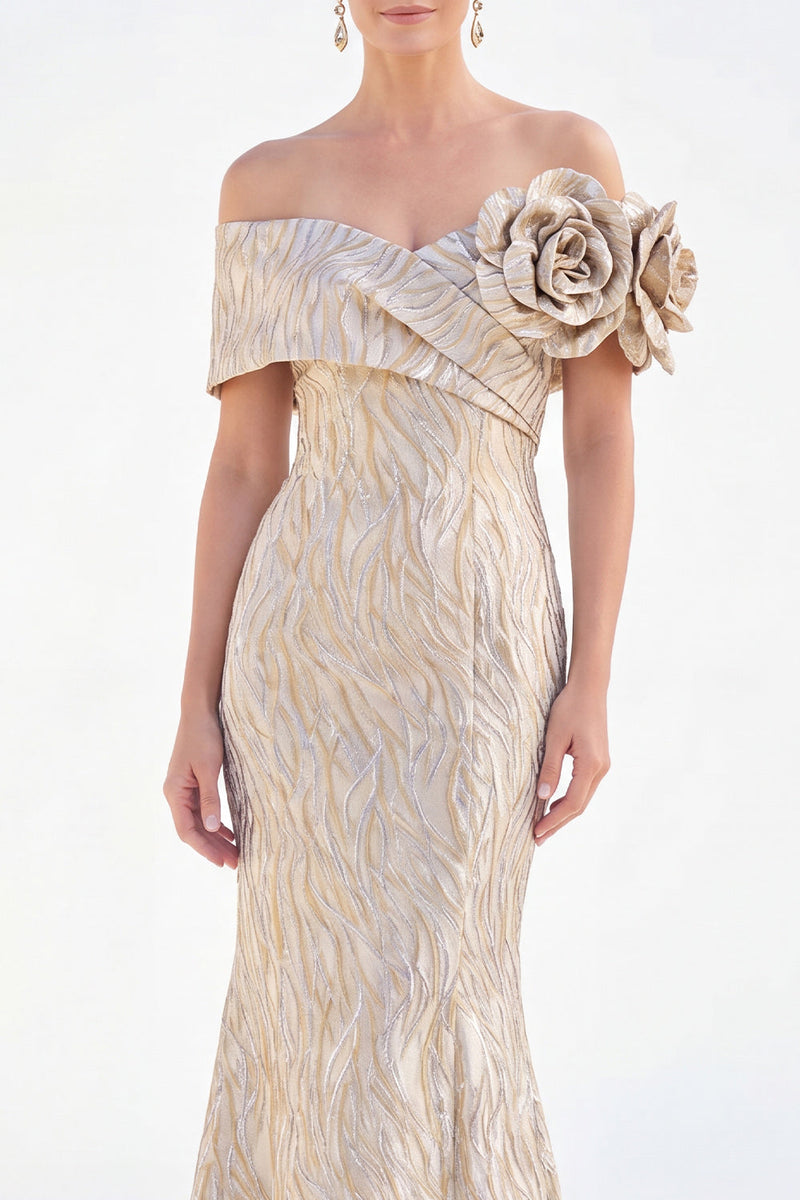 Load image into Gallery viewer, Light Blue Off The Shoulder Mermaid Long Mother of the Bride Dress with 3D Flowers