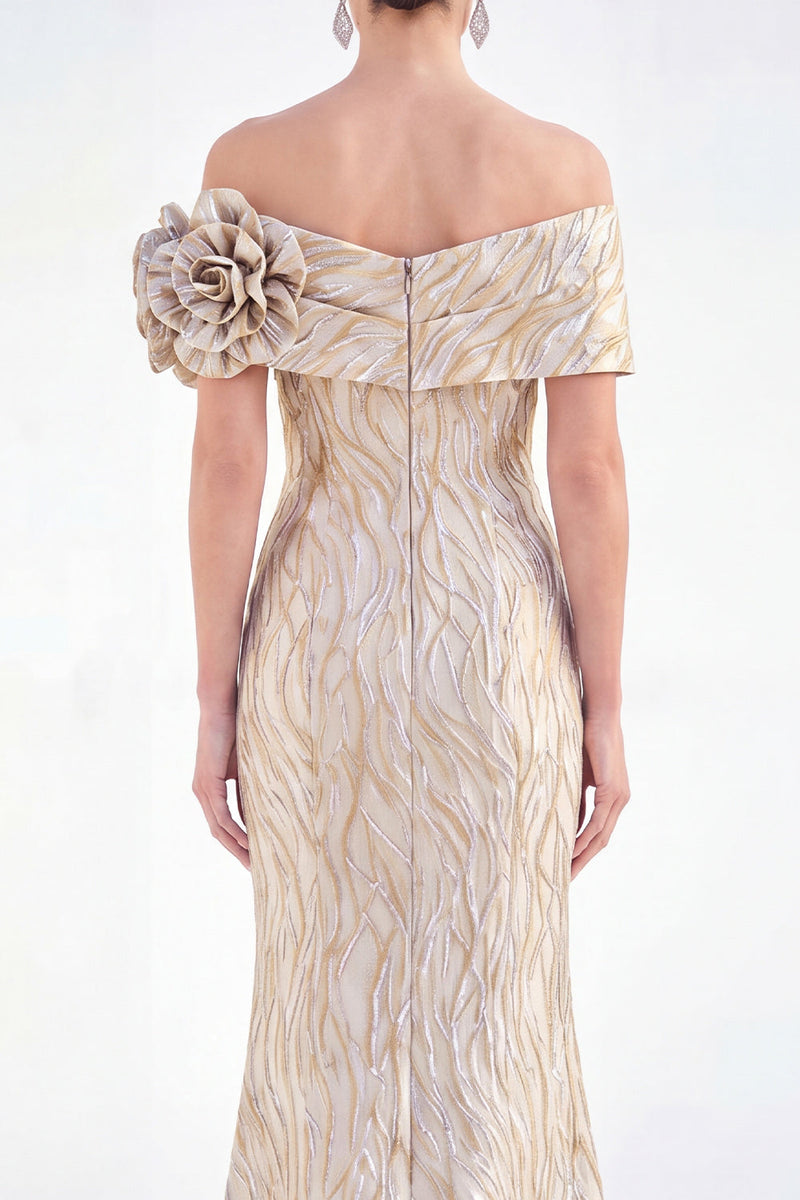 Load image into Gallery viewer, Light Blue Off The Shoulder Mermaid Long Mother of the Bride Dress with 3D Flowers