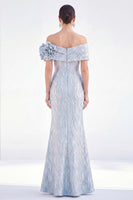 Load image into Gallery viewer, Light Blue Off The Shoulder Mermaid Long Mother of the Bride Dress with 3D Flowers