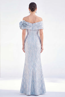 Light Blue Off The Shoulder Mermaid Long Mother of the Bride Dress with 3D Flowers