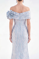 Load image into Gallery viewer, Light Blue Off The Shoulder Mermaid Long Mother of the Bride Dress with 3D Flowers