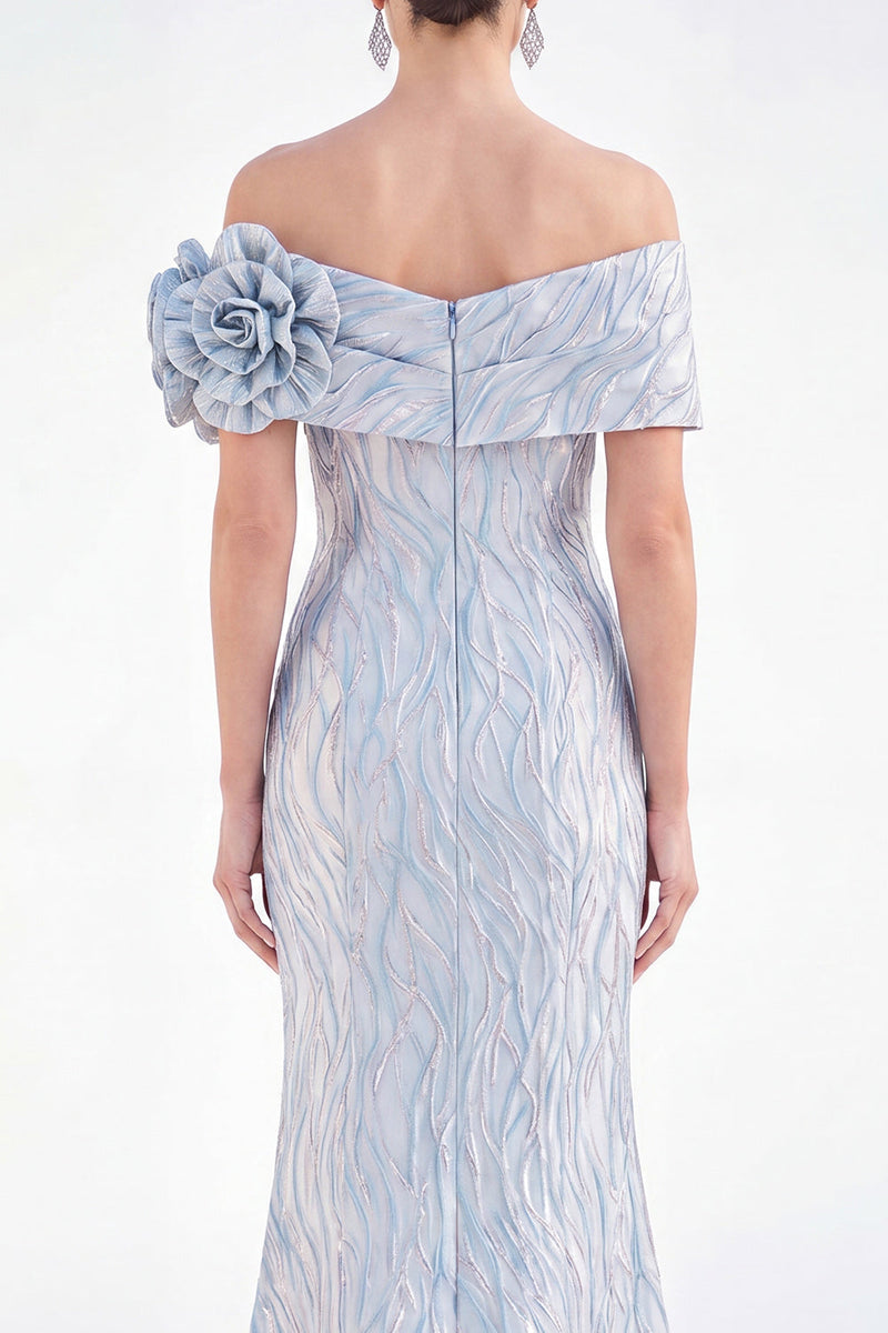 Load image into Gallery viewer, Light Blue Off The Shoulder Mermaid Long Mother of the Bride Dress with 3D Flowers