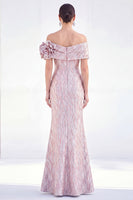 Load image into Gallery viewer, Light Blue Off The Shoulder Mermaid Long Mother of the Bride Dress with 3D Flowers