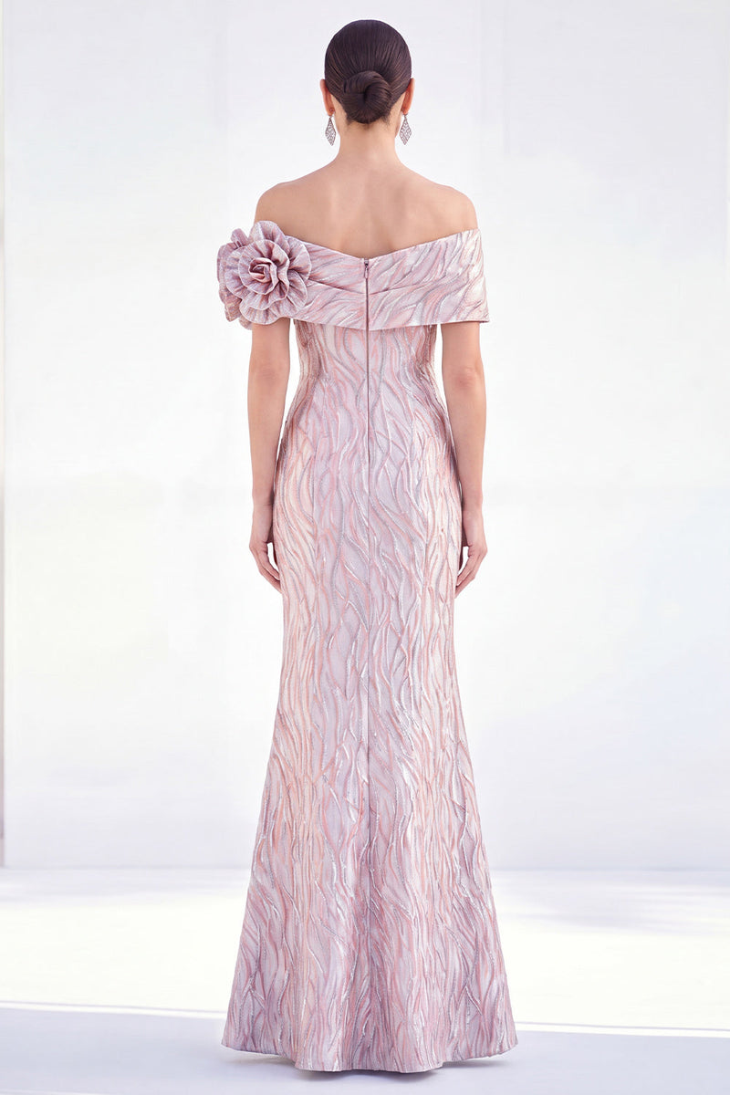 Load image into Gallery viewer, Light Blue Off The Shoulder Mermaid Long Mother of the Bride Dress with 3D Flowers