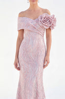 Load image into Gallery viewer, Light Blue Off The Shoulder Mermaid Long Mother of the Bride Dress with 3D Flowers