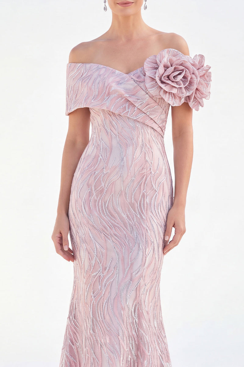 Load image into Gallery viewer, Light Blue Off The Shoulder Mermaid Long Mother of the Bride Dress with 3D Flowers