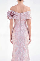 Load image into Gallery viewer, Light Blue Off The Shoulder Mermaid Long Mother of the Bride Dress with 3D Flowers