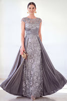 Load image into Gallery viewer, Sparkly Grey Blue Floral Beaded Sheath Long Mother of the Bride Dress