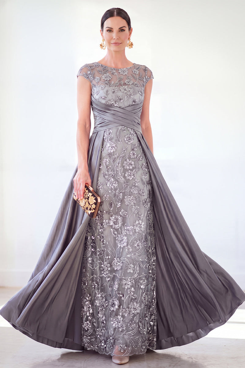 Load image into Gallery viewer, Sparkly Grey Blue Floral Beaded Sheath Long Mother of the Bride Dress