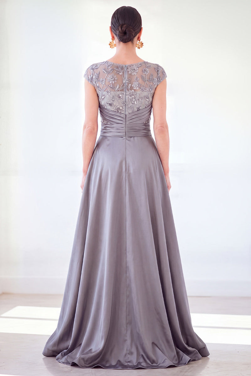 Load image into Gallery viewer, Sparkly Grey Blue Floral Beaded Sheath Long Mother of the Bride Dress