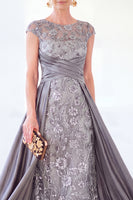 Load image into Gallery viewer, Sparkly Grey Blue Floral Beaded Sheath Long Mother of the Bride Dress