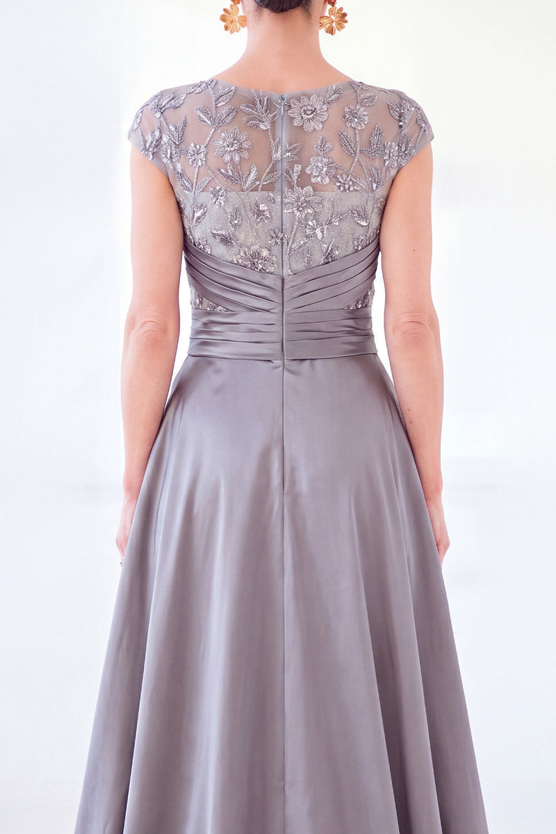 Load image into Gallery viewer, Sparkly Grey Blue Floral Beaded Sheath Long Mother of the Bride Dress
