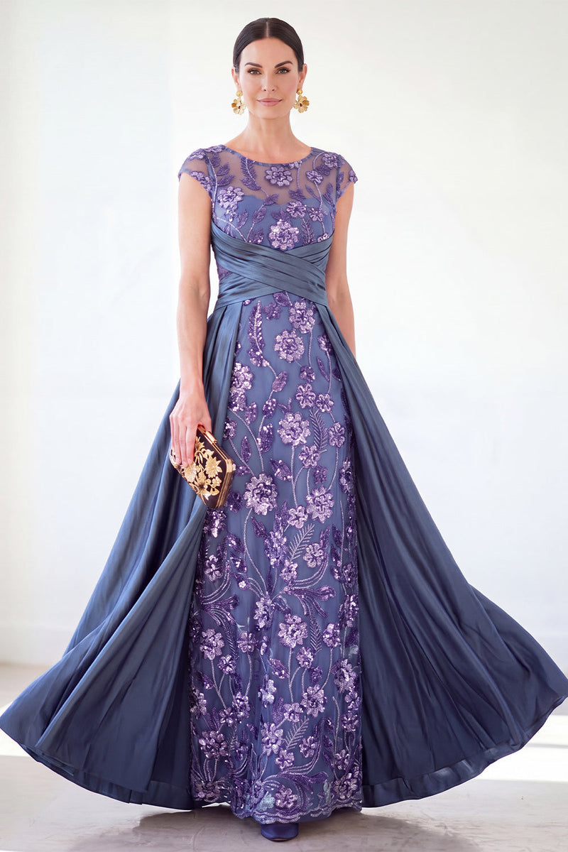 Load image into Gallery viewer, Sparkly Grey Blue Floral Beaded Sheath Long Mother of the Bride Dress
