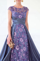 Load image into Gallery viewer, Sparkly Grey Blue Floral Beaded Sheath Long Mother of the Bride Dress