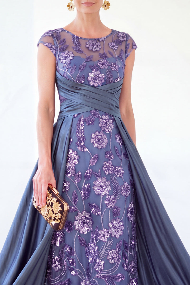 Load image into Gallery viewer, Sparkly Grey Blue Floral Beaded Sheath Long Mother of the Bride Dress