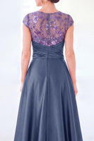 Load image into Gallery viewer, Sparkly Grey Blue Floral Beaded Sheath Long Mother of the Bride Dress