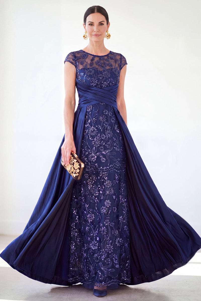 Load image into Gallery viewer, Sparkly Grey Blue Floral Beaded Sheath Long Mother of the Bride Dress