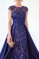 Load image into Gallery viewer, Sparkly Grey Blue Floral Beaded Sheath Long Mother of the Bride Dress