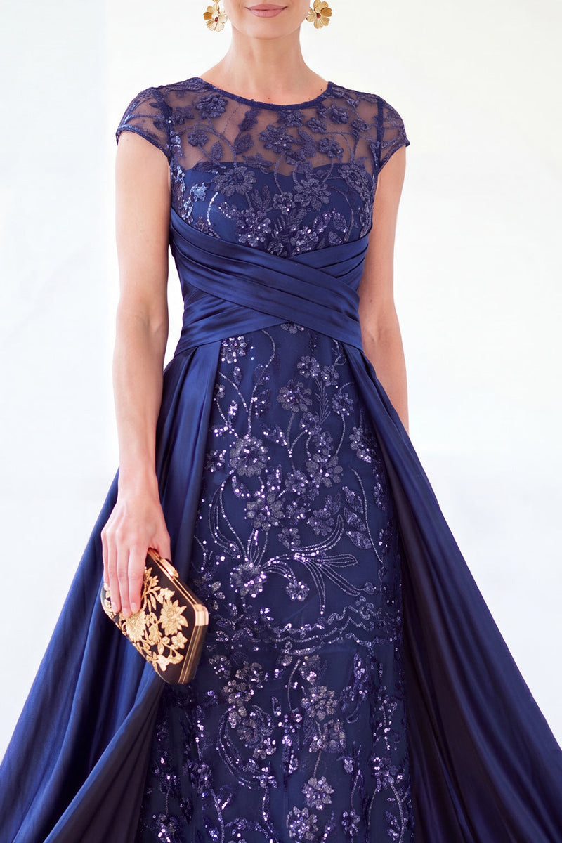 Load image into Gallery viewer, Sparkly Grey Blue Floral Beaded Sheath Long Mother of the Bride Dress