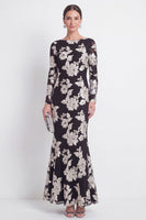 Load image into Gallery viewer, Navy Floral Mermaid Bateau Neck Long Sleeves Mother of the Bride Dress