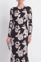 Load image into Gallery viewer, Navy Floral Mermaid Bateau Neck Long Sleeves Mother of the Bride Dress