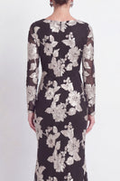 Load image into Gallery viewer, Navy Floral Mermaid Bateau Neck Long Sleeves Mother of the Bride Dress