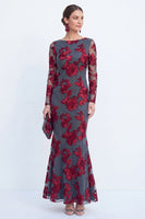 Load image into Gallery viewer, Navy Floral Mermaid Bateau Neck Long Sleeves Mother of the Bride Dress