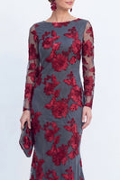 Load image into Gallery viewer, Navy Floral Mermaid Bateau Neck Long Sleeves Mother of the Bride Dress