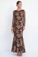 Load image into Gallery viewer, Navy Floral Mermaid Bateau Neck Long Sleeves Mother of the Bride Dress