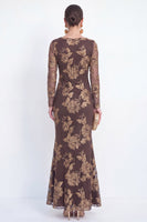Load image into Gallery viewer, Navy Floral Mermaid Bateau Neck Long Sleeves Mother of the Bride Dress