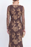 Load image into Gallery viewer, Navy Floral Mermaid Bateau Neck Long Sleeves Mother of the Bride Dress