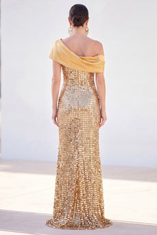 Sparkly Golden Sequin Mermaid Long Mother of the Bride Dress