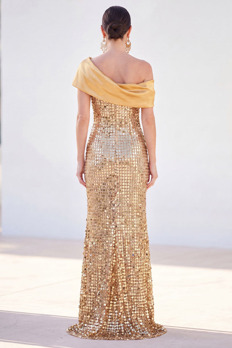 Load image into Gallery viewer, Sparkly Golden Sequin Mermaid Long Mother of the Bride Dress