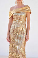 Load image into Gallery viewer, Sparkly Golden Sequin Mermaid Long Mother of the Bride Dress