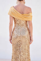 Load image into Gallery viewer, Sparkly Golden Sequin Mermaid Long Mother of the Bride Dress