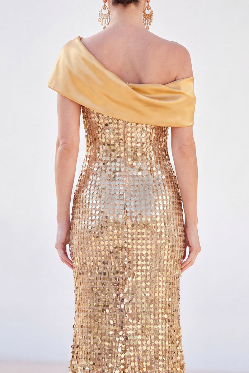 Load image into Gallery viewer, Sparkly Golden Sequin Mermaid Long Mother of the Bride Dress