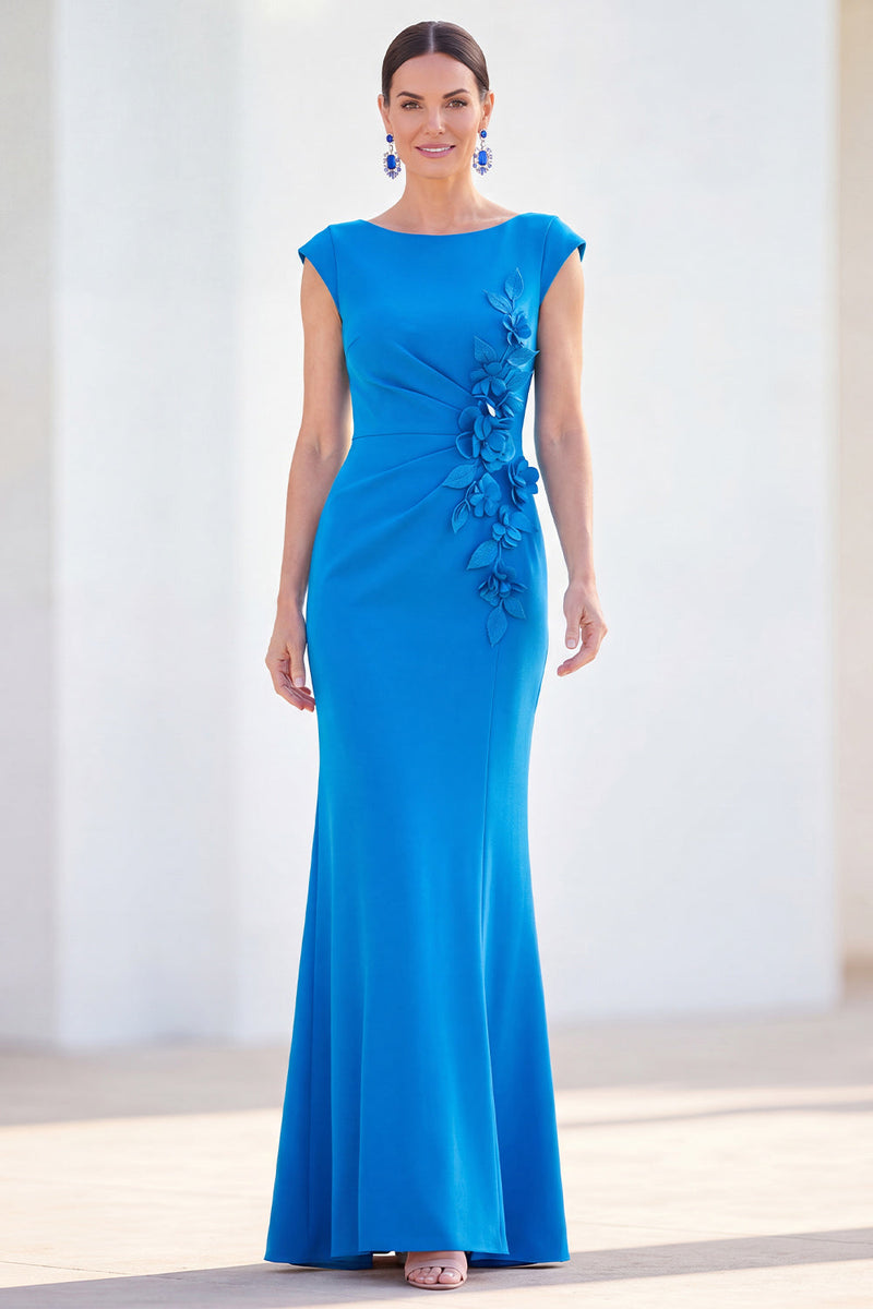 Load image into Gallery viewer, Floral Lilac Ruched Boat Neck Mermaid Long Mother of the Bride Dress