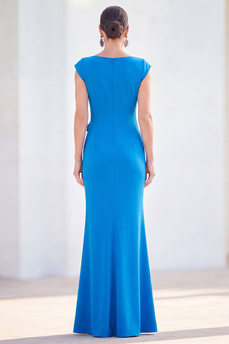 Load image into Gallery viewer, Floral Lilac Ruched Boat Neck Mermaid Long Mother of the Bride Dress