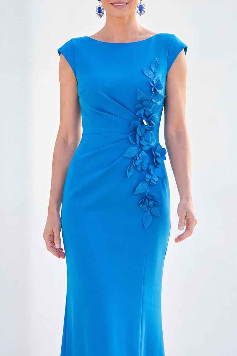Load image into Gallery viewer, Floral Lilac Ruched Boat Neck Mermaid Long Mother of the Bride Dress