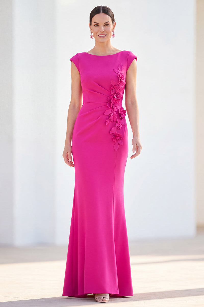 Load image into Gallery viewer, Floral Lilac Ruched Boat Neck Mermaid Long Mother of the Bride Dress